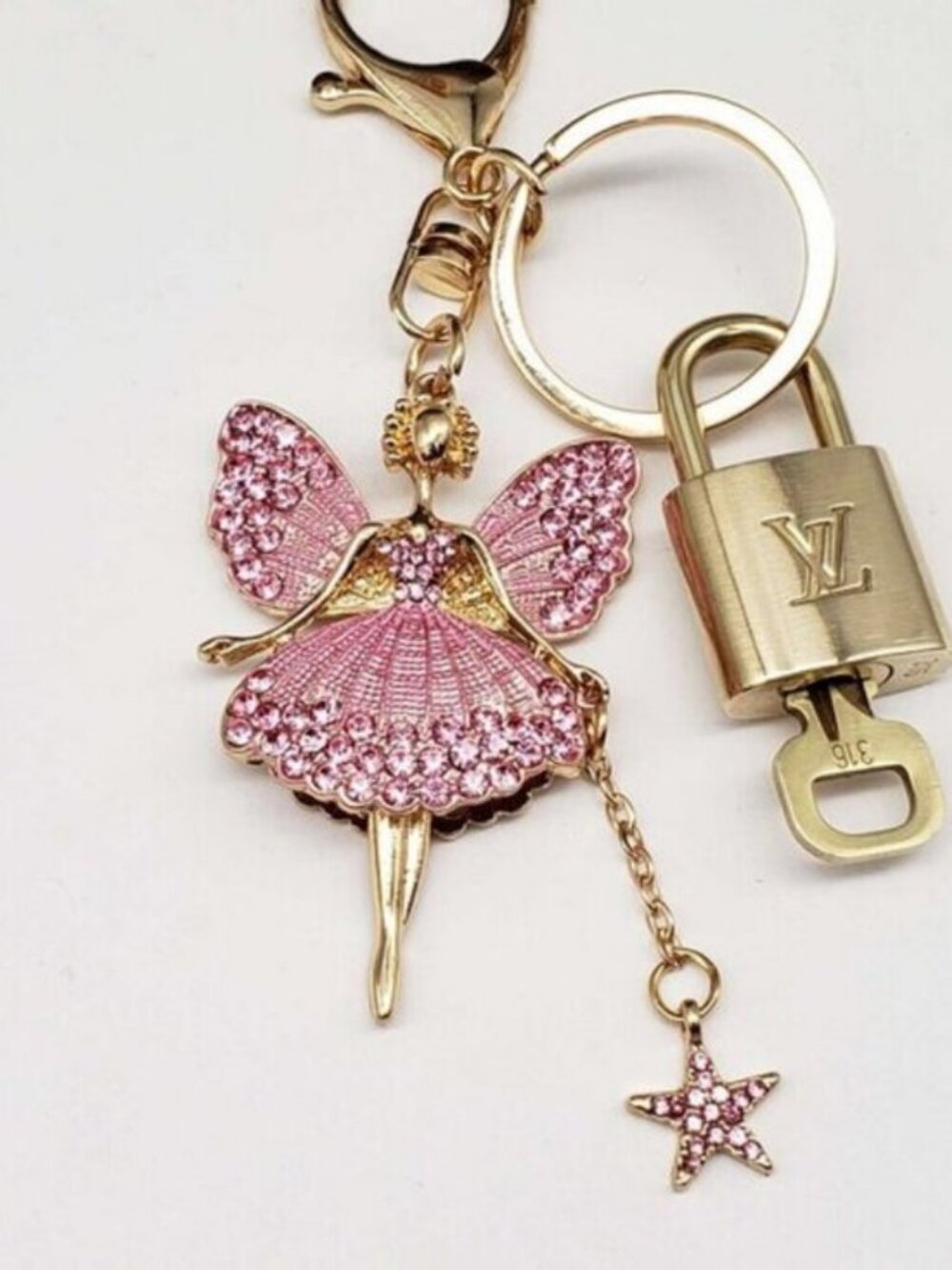LV Gold Padlock & Key 🔒 Authentic Louis Vuitton Bag Unbranded Fairy Charm - Picture 4 of 7